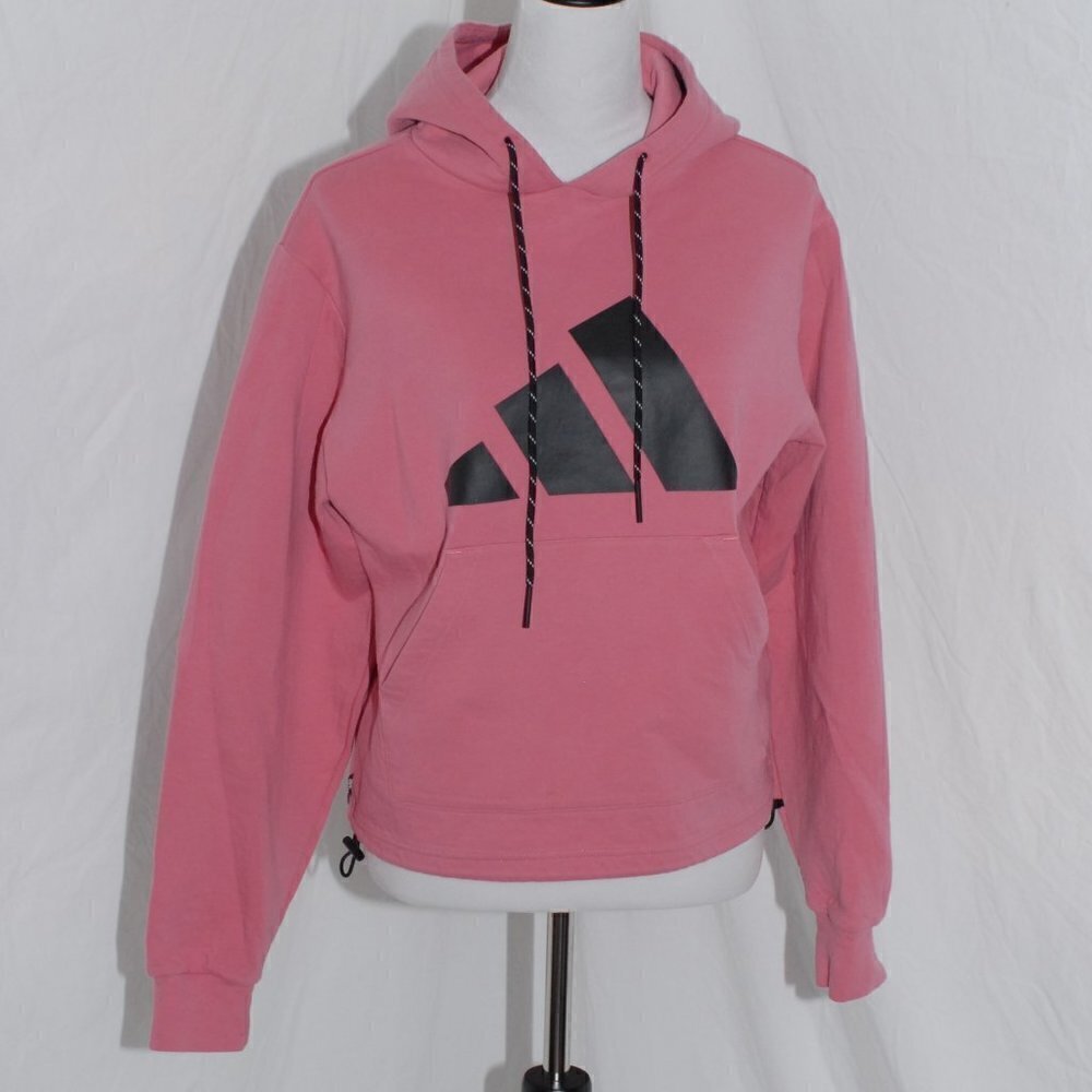 Adidas Womens Medium 12-14 Sweatshirt Pink Kangaroo Pocket Toggle Waist LNC